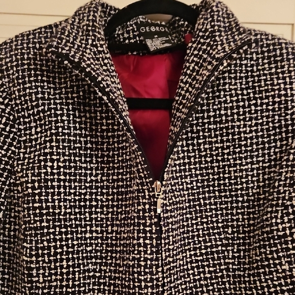 George Black and White Women's Houndstooth Zipper Jacket, Sz 14 - Picture 1 of 10